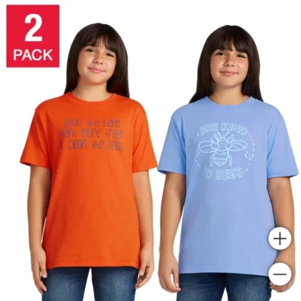 Charlie & Scout Girls SIze Small 7/8 Orange Blue Pack of 2 Short Sleeve T-Shirts